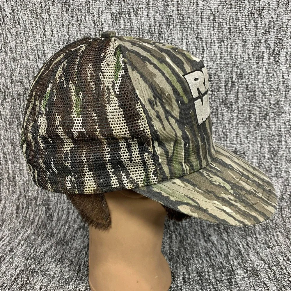 Vintage Red Man Tobacco Hat Camo Trucker TreBark Camouflage Mesh Cap VTG